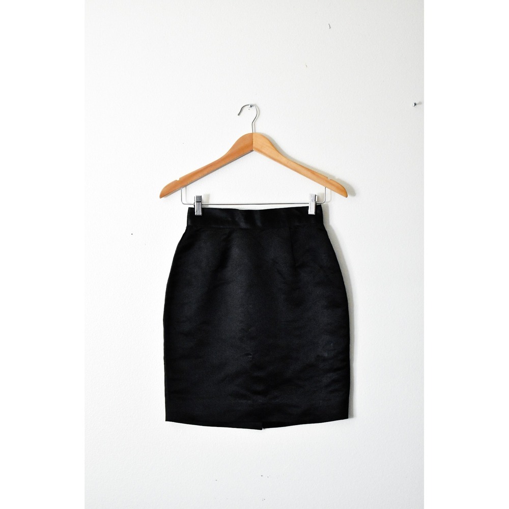 Gemma Kahng Pencil Skirt‎ Women 4 Black Excellent Silk High Waisted Gold Button